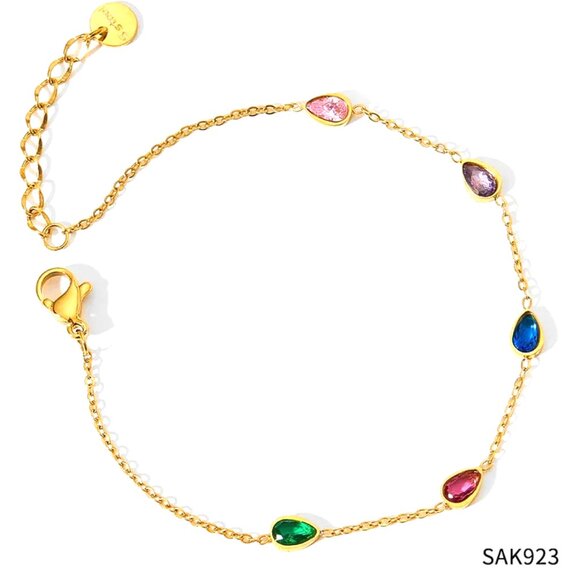 18K GOLD DIPPED FINE BRACELET WITH MULTICOLORED CUBIC ZIRCONIA ALONG THE LINE - Picture 1 of 2
